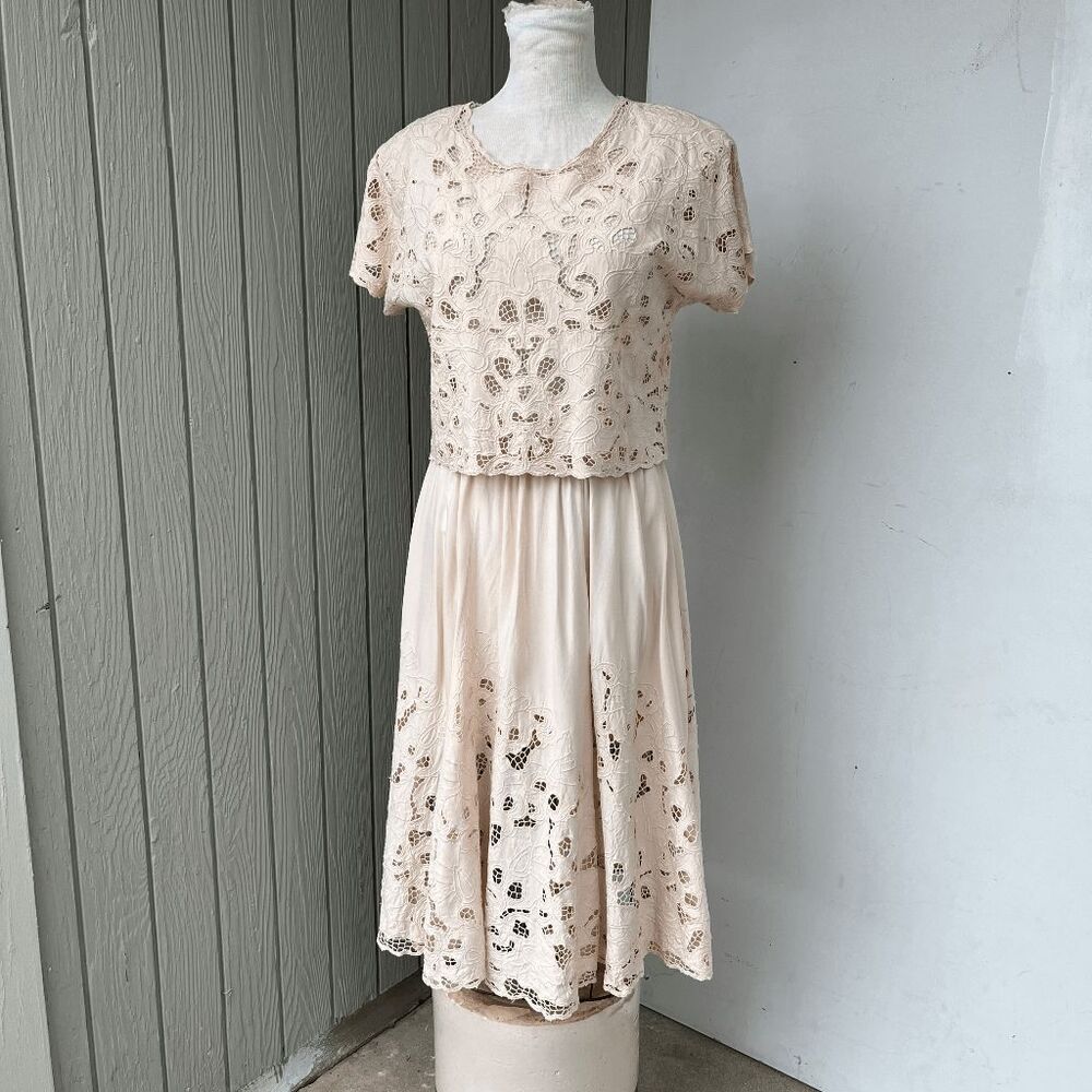 VTG Surya 2pc Lace Set M Boho Bridal Crop Top & Midi Skirt Embroidered - Picture 10 of 11